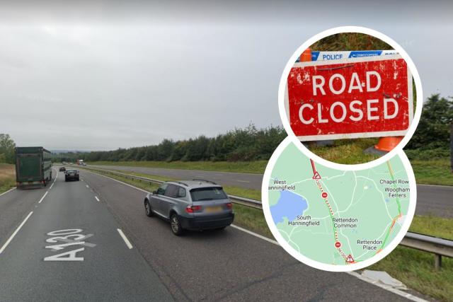 A130 southbound closed and long queues forming after reports of crash