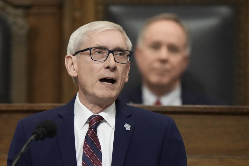 Wisconsin Gov. Tony Evers, a Democrat, at his annual State of the State address on Jan. 24.