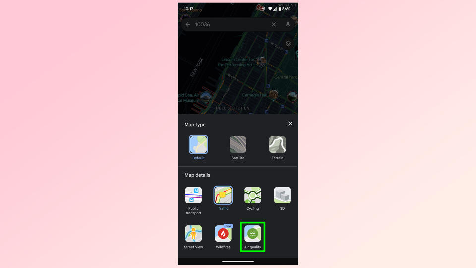 how to check air quality on google maps