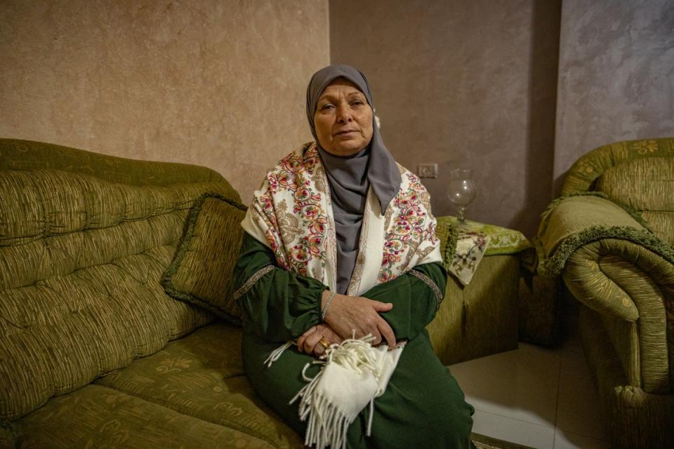 Hanan Barghouti at home near Ramallah, after she has been released. She says 15 members of her family in total were put in administrative detention (Bel Trew)