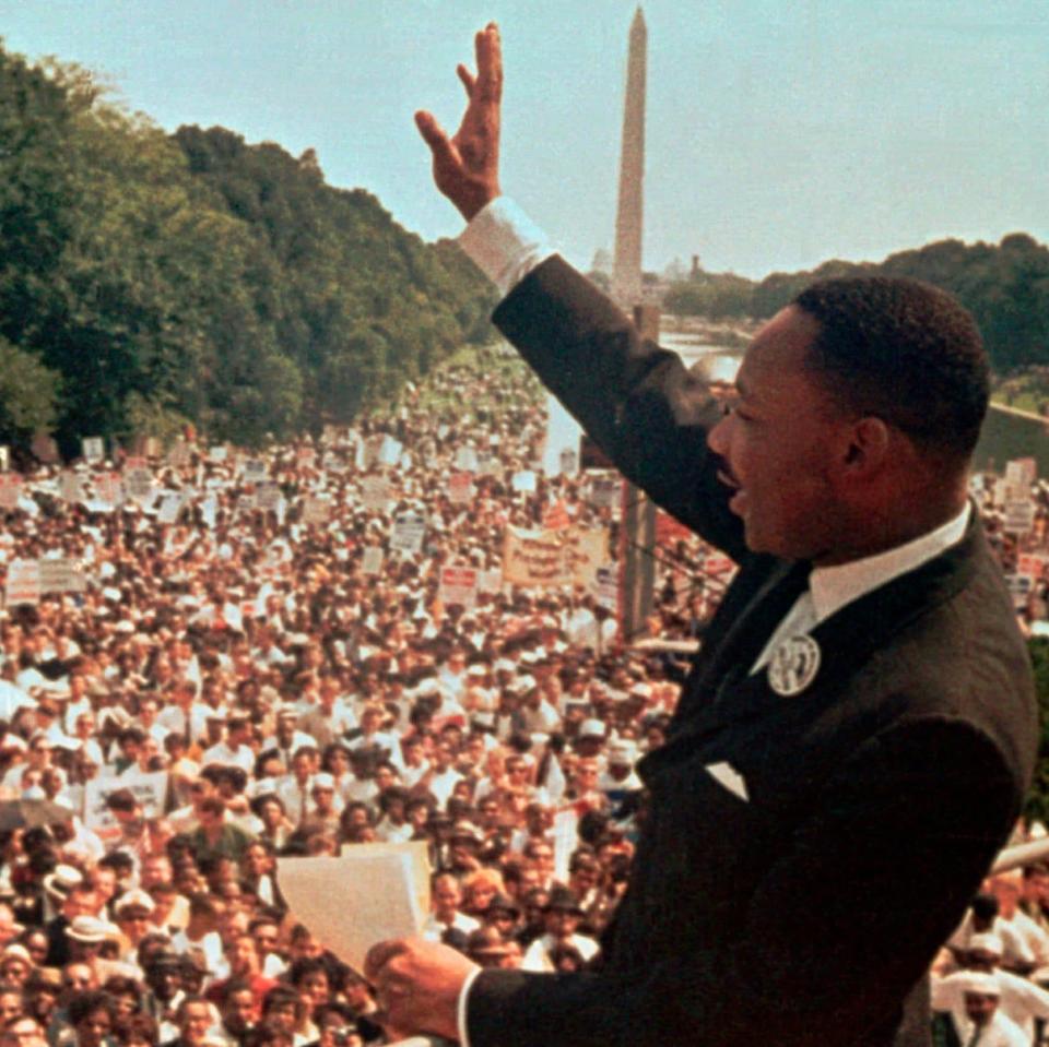 Dr. Martin Luther King Jr making his 'I have a dream' speech at the Lincoln Memorial, 1963 - AP