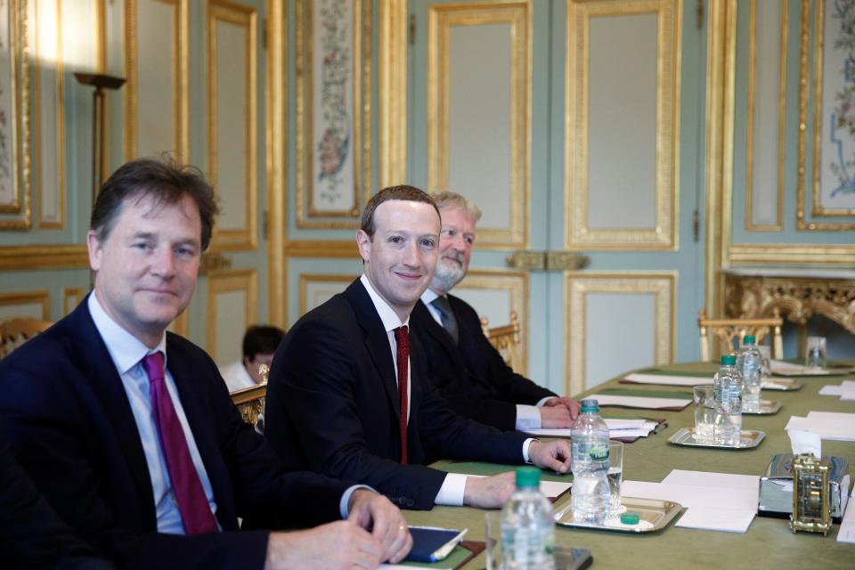 Nick Clegg, Mark Zuckerberg, Richard Allan at a meeting at the Elysee Palace in Paris
