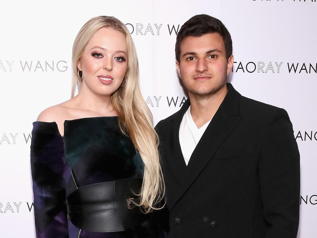Tiffany Trump (L) and Michael Boulos pose backstage for Taoray Wang fashion show during New York Fashion Week: The Shows at Gallery II at Spring Studios on February 9, 2019 in New York City