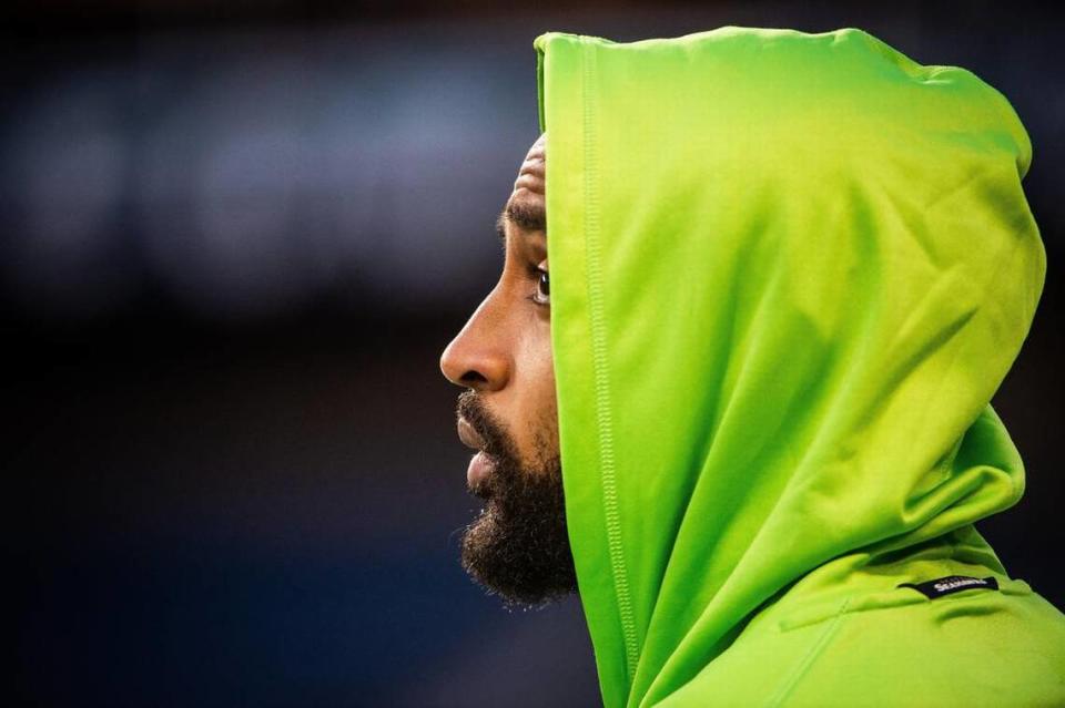 Seahawks wide receiver Doug Baldwin stands on the sideline during warmups. The Seattle Seahawks played the Minnesota Vikings in a NFL football game at CenturyLink Field in Seattle, Wash., on Monday, Dec. 10, 2018. Joshua Bessex/joshua.bessex@gateline.com