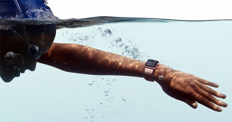 As Apple's promotional photo shows, the Apple Watch looks especially good when you're swimming in a totally transparent swimming pool.