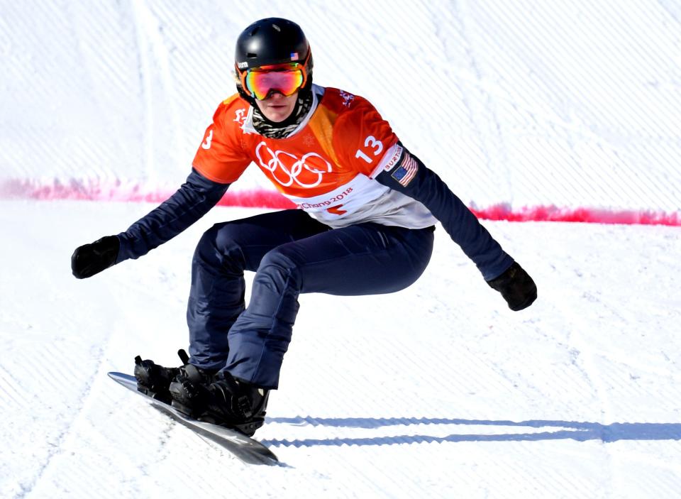 Lindsey Jacobells (USA) in the Womens Snowboardcross Seeding during the Pyeongchang 2018 Olympic Winter Games at Phoenix Snow Park.