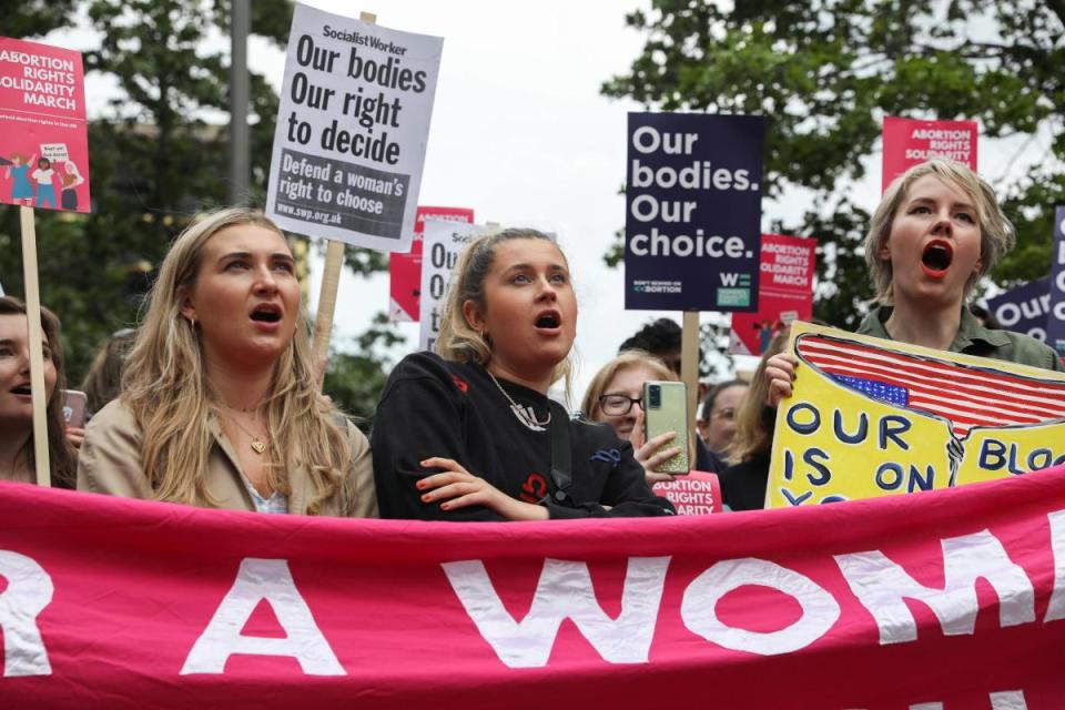 Women protest for the right to abortion in London after the US Supreme Court controversially overturned Roe vs Wade <i>(Image: PA)</i>