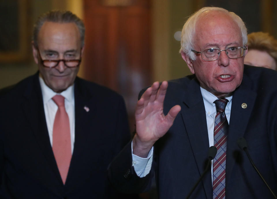 Senate Minority Leader Chuck Schumer (D-N.Y.) is "feeling the bern" when it comes to the $15 minimum wage. (Photo: Mark Wilson/Getty Images)