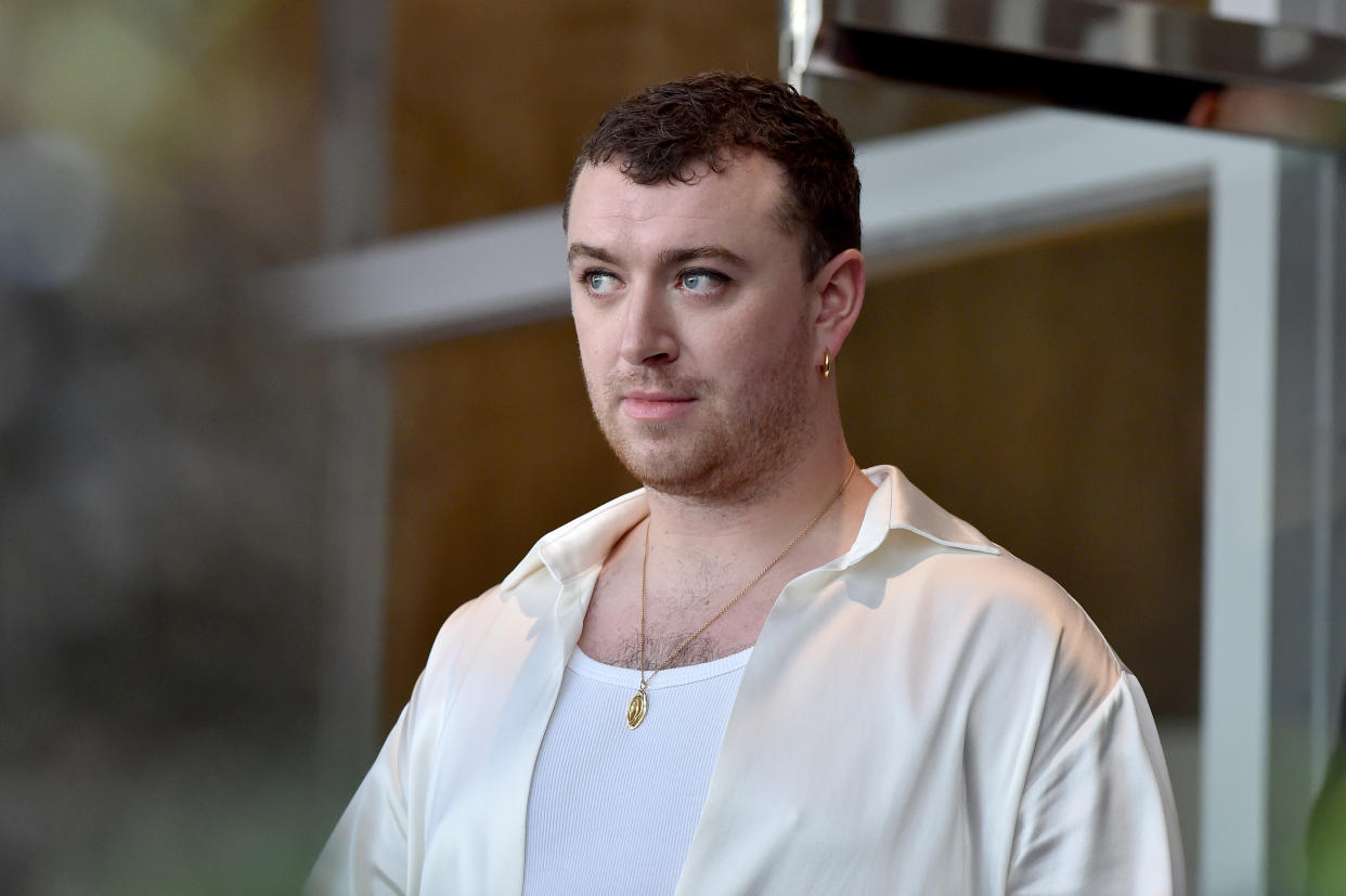 HOLLYWOOD, CALIFORNIA - JANUARY 23: Sam Smith attends the ceremony honoring Sir Lucian Grainge with a Star on the Hollywood Walk of Fame on January 23, 2020 in Hollywood, California. (Photo by Axelle/Bauer-Griffin/FilmMagic)