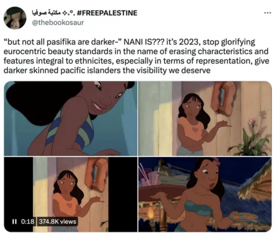 Tweet about not glorifying Eurocentric beauty standards: "give darker skinned pacific islanders the visibility we deserve"