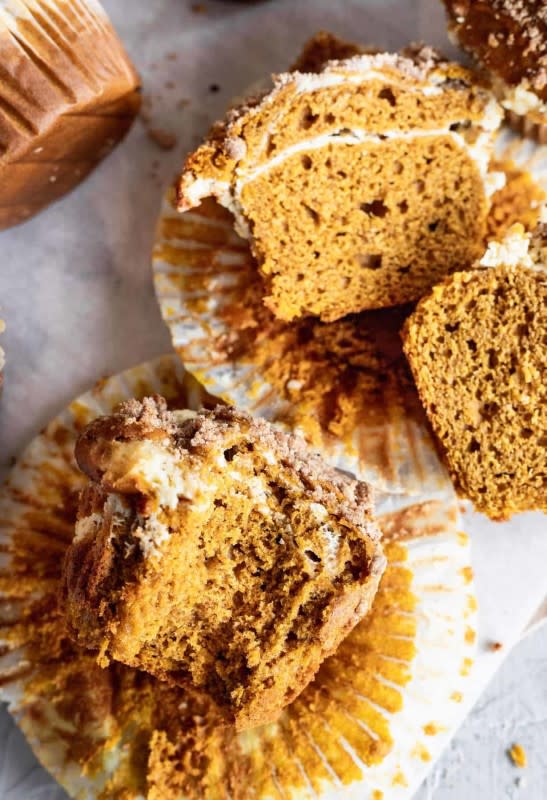 <p>Stephanie's Sweet Treats</p><p>The pumpkin cheesecake swirl muffins are full of cinnamon and pumpkin pie spice while the swirl of cheesecake adds deep moisture to these muffins. To make it better, these muffins are topped with a cinnamon crumble topping! </p><p><strong>Get the recipe: <em><a href="https://stephaniessweets.com/pumpkin-cheesecake-swirl-muffins/" rel="nofollow noopener" target="_blank" data-ylk="slk:Pumpkin Cheesecake Swirl Muffins;elm:context_link;itc:0;sec:content-canvas" class="link ">Pumpkin Cheesecake Swirl Muffins</a></em></strong></p><p><strong>Related: 22 <a href="https://parade.com/848317/brianneizzo/22-cheesecake-recipes-that-are-anything-but-cheesecake/" rel="nofollow noopener" target="_blank" data-ylk="slk:Cheesecake Recipes That Are Anything But Cheesecake;elm:context_link;itc:0;sec:content-canvas" class="link ">Cheesecake Recipes That Are Anything But Cheesecake</a></strong></p>