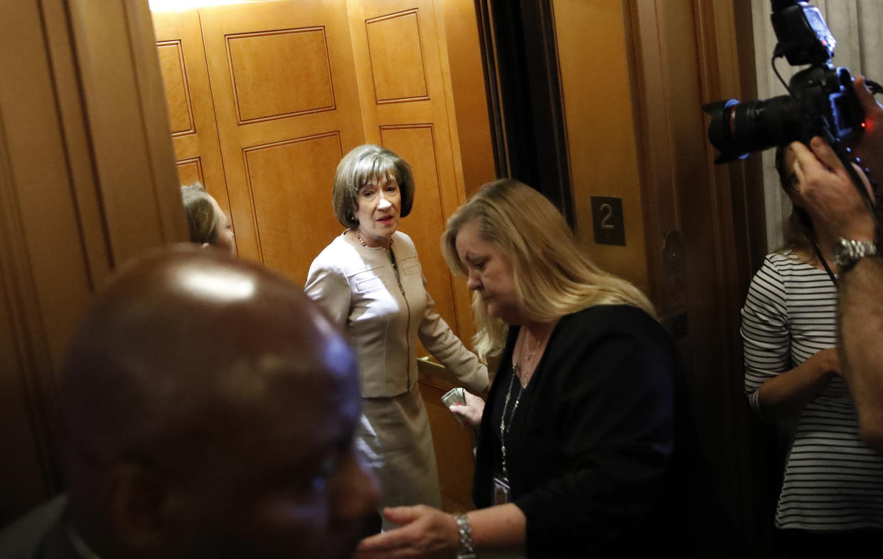 Sen. Susan Collins gets in an elevator after speaking on Oct. 5, 2018, about her vote on Supreme Court nominee Judge Brett Kavanaugh. (Photo: Alex Brandon/AP)