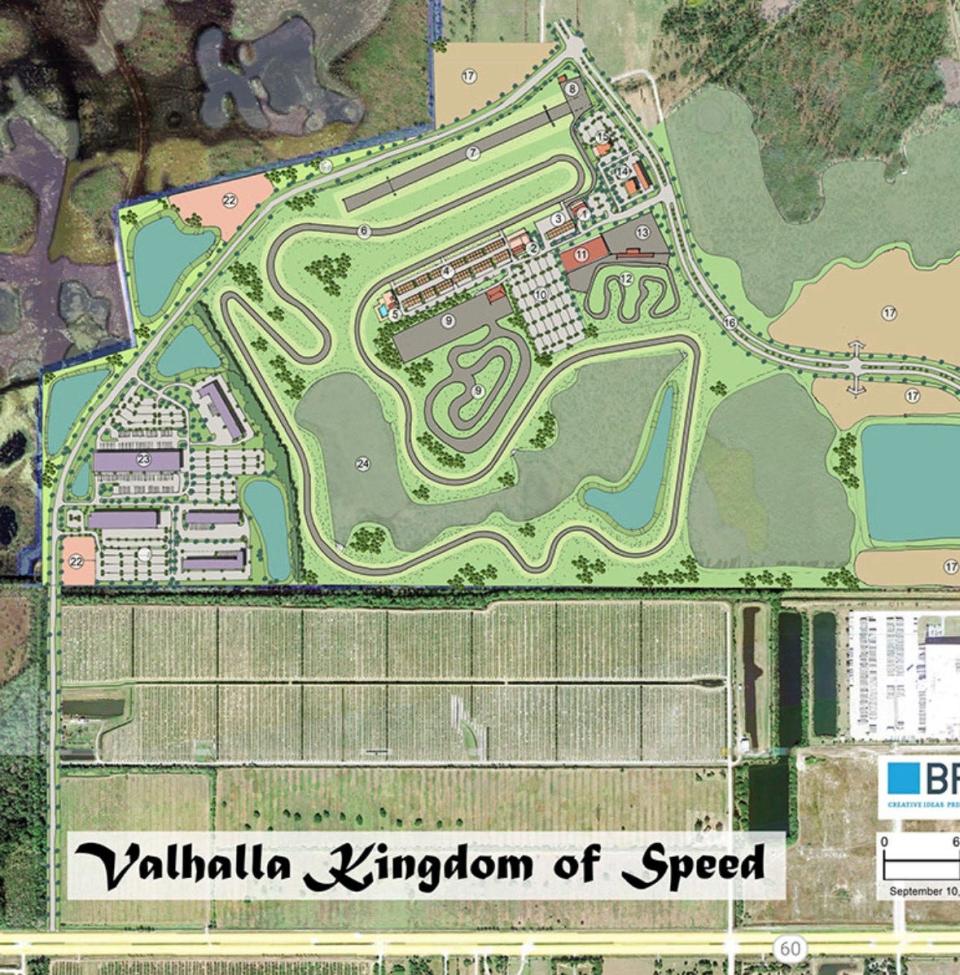 This concept, proposed to Fellsmere in 2023, is for a racetrack community just north of State Road 60 and west of Interstate 95.