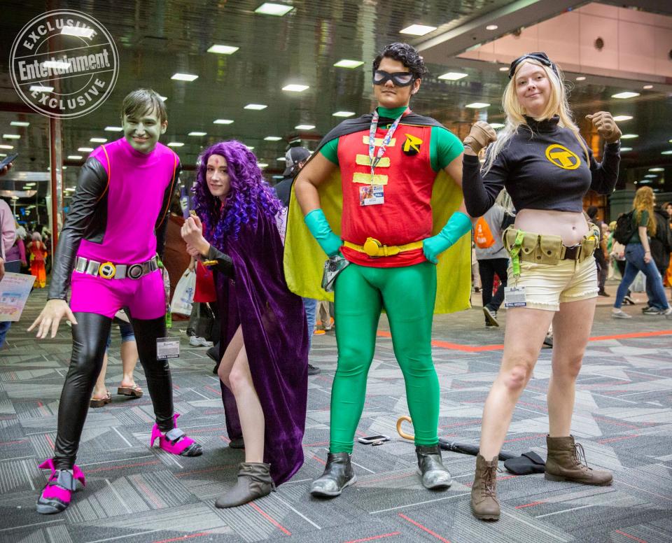 Beast Boy, Raven, and Terra from Teen Titans cosplayers