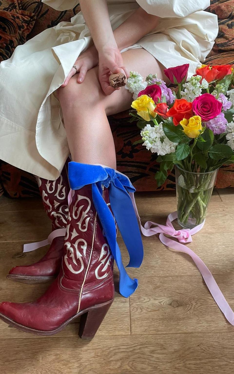 Hattie Lamb wore her wedding dress with these £20 charity shop cowboy boots