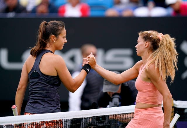 Daria Kasatkina, left, defeated Camila Giorgi on Friday