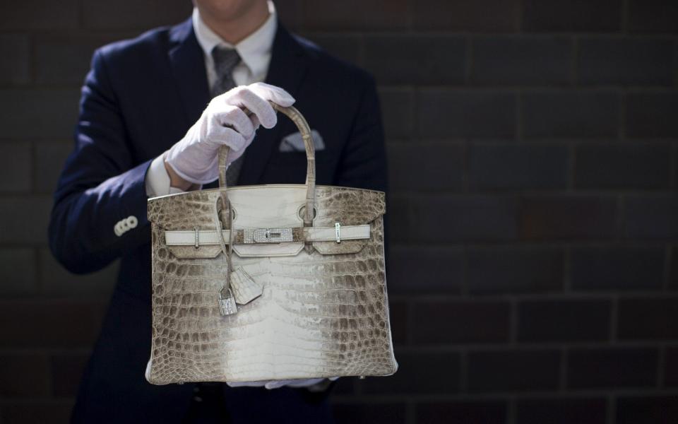 A Hermes diamond and Himalayan Nilo Crocodile Birkin handbag in 2014 - Reuters