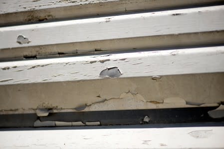 Remaining lead-based paint on the walls of Jose Mariscal's home where two of his children were poisoned by lead in Hayward