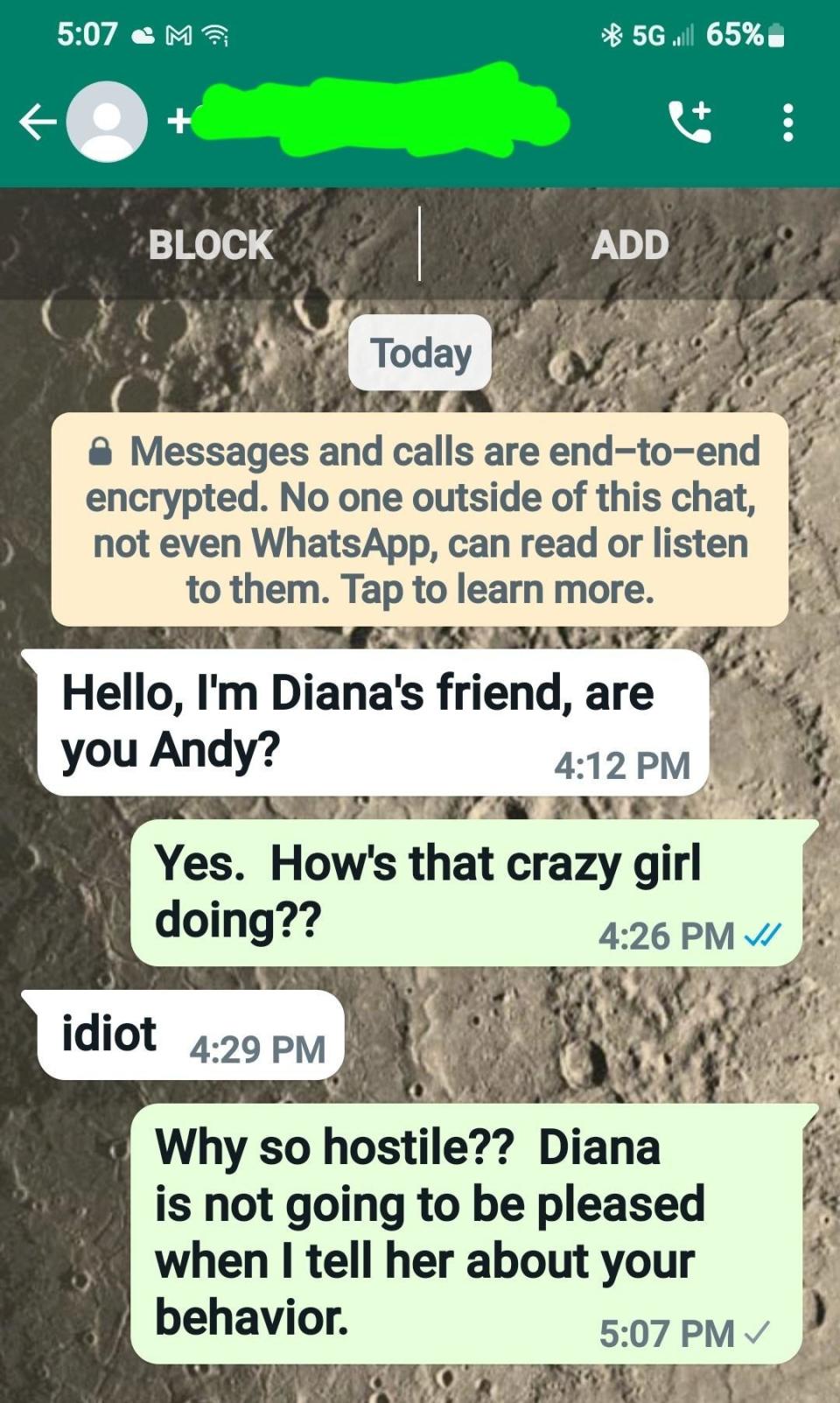 scammer who tries to say they arre diana's friend and getts angry when called out