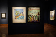 Artwork by Bob Dylan, America's master lyricist, are on display in the exhibit "Retrospectrum" at the Patricia & Phillip Frost Art Museum at Florida International University, Tuesday, Nov. 23, 2021, in Miami. The exhibit includes work dating back to the 1960's and 70's. But the vast majority was created in the past 15 years. (AP Photo/Marta Lavandier)