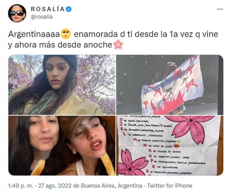 Rosalía quedó cautivada con Argentina (Foto: Twitter @rosalia)
