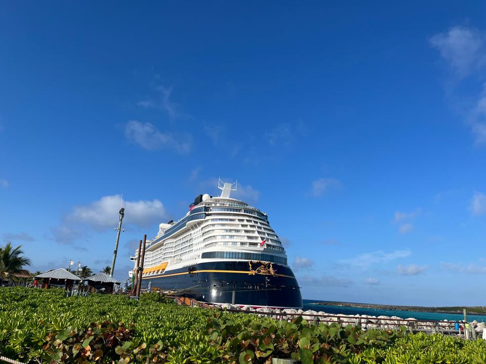 Disney Wish docked at Castaway Cay