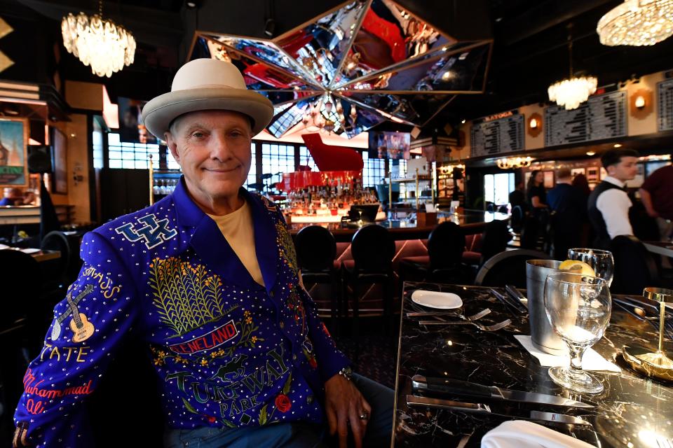 Jeff Ruby sits in the main dining area of his steakhouse, Friday, Aug. 25, 2023 in Louisville Ky. August 25th has ben proclaimed Jeff Ruby Day, in honor of the reopening following renovations expanding it to over 8000 square feet.