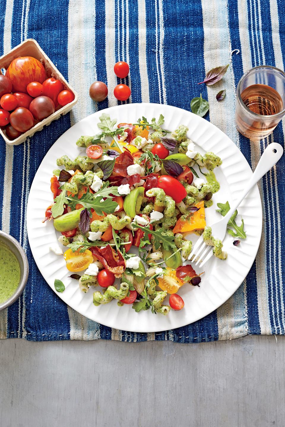 Pasta with Heirloom Tomatoes, Goat Cheese, and Basil