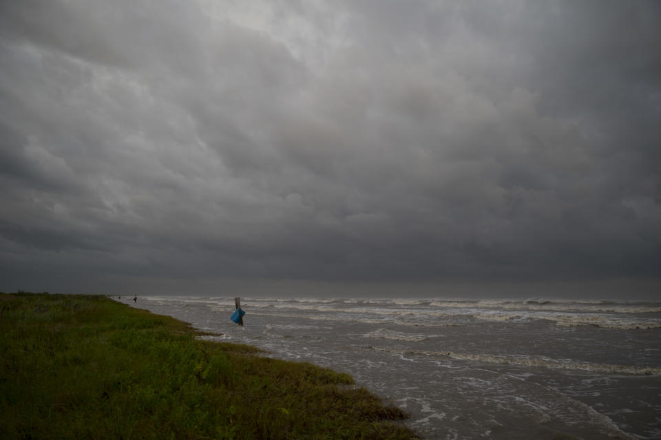 SABINE PASS, TX - AUGUST 26:  Waves from the storm surge from Hurricane Laura began to come ashore at Sea Rim State Park on August 26, 2020 in Sabine Pass, Texas. Laura rapidly strengthened to a Category 4 hurricane during the day, prompting the National Hurricane Center to describe the accompanying storm surge as "unsurvivable" and noted that it could penetrate up to 30 miles inland from the immediate coastline.  (Photo by Eric Thayer/Getty Images)