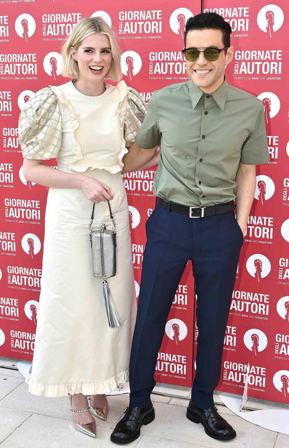 Lucy Boynton and Rami Malek attend the MiuMiu photocall during the 76th Venice Film Festival at Sala Volpi on September 01, 2019 in Venice, Italy