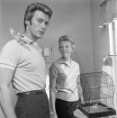 <p>Clint Eastwood had just landed his big break as Rowdy Yates on CBS's <em>Rawhide</em> when he gave fans a glimpse at his life at home with his first wife, Maggie Johnson, and his two pet Parakeets.  </p>