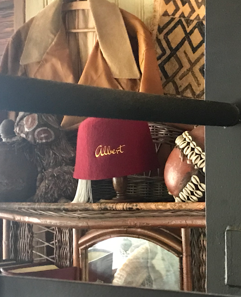 A Shriner's hat with the name Albert embroidered on it