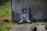 Airman Basic Rebecca Perez briefly feels the heat during a field training exercise at Fort George G. Meade, Maryland (Val Gempis/USAF/Rex Features)