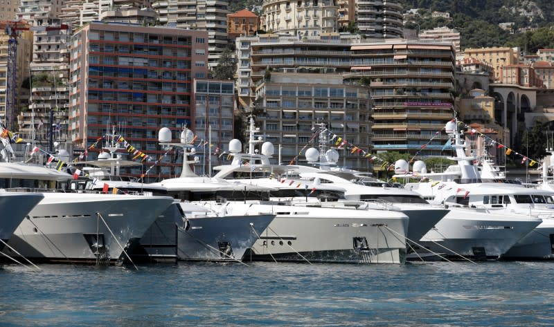 FILE PHOTO: Luxury boats are seen during Monaco Yacht Show