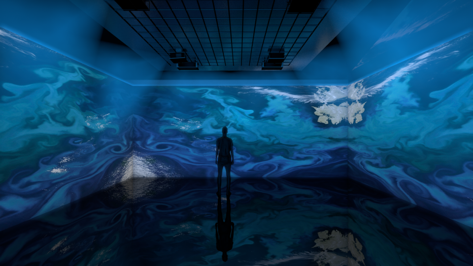 Aqueous, the new show at Artechouse in Miami Beach, explores the color of blue in the context of water. All sessions are every 30 minutes and limited to 25 people. Artechouse is located at 736 Collins Ave.