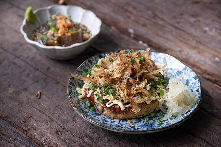 The 'okonomi-rice-yaki' is filling and can be a meal on its own.