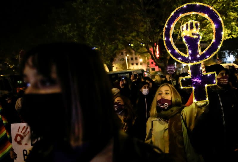 Turkish activists mark International Day for Violence Against Women, in Istanbul