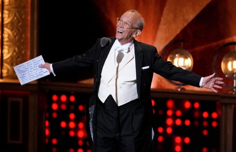 Joel Grey accepts the award for lifetime achievement in the theatre at the 76th annual Tony Awards on Sunday, June 11, 2023, at the United Palace theater in New York. (Photo by Charles Sykes/Invision/AP)