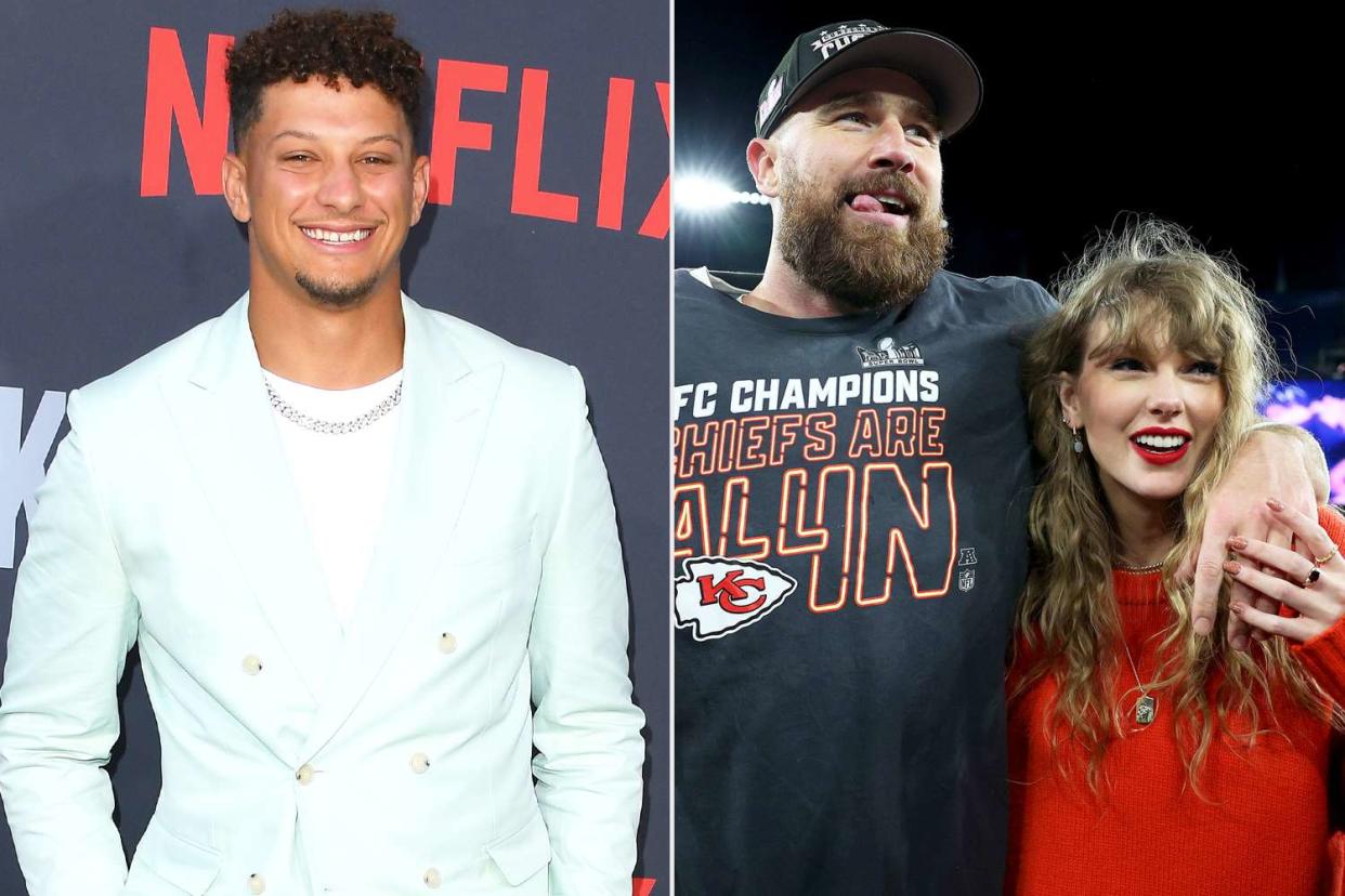 <p>Steve Granitz/FilmMagic; Patrick Smith/Getty</p> Patrick Mahomes; Travis Kelce and Taylor Swift