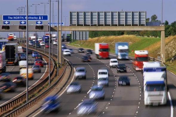 BERC71 vehicles travelling on the A1/M1 motorway near leeds yorkshire uk