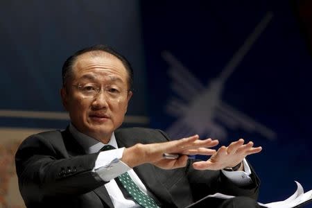 World Bank President Jim Yong Kim participates in an International Monetary Fund (IMF)-World Bank discussion titled 'Conversation on Climate Change' during the 2015 Annual Meetings of the IMF and the World Bank in Lima, Peru, October 7, 2015. REUTERS/Paco Chuquiure