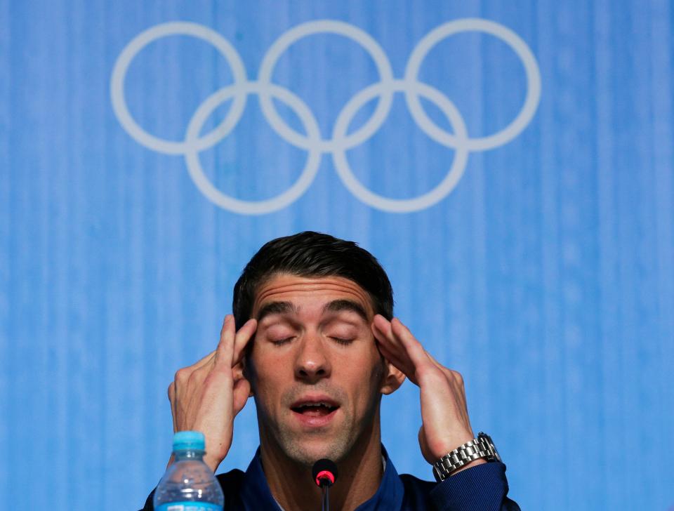 U.S. Olympic swimmer Michael Phelps speaks at a news conference at the Summer Olympics in Rio de Janeiro, Brazil, on Aug. 14, 2016.