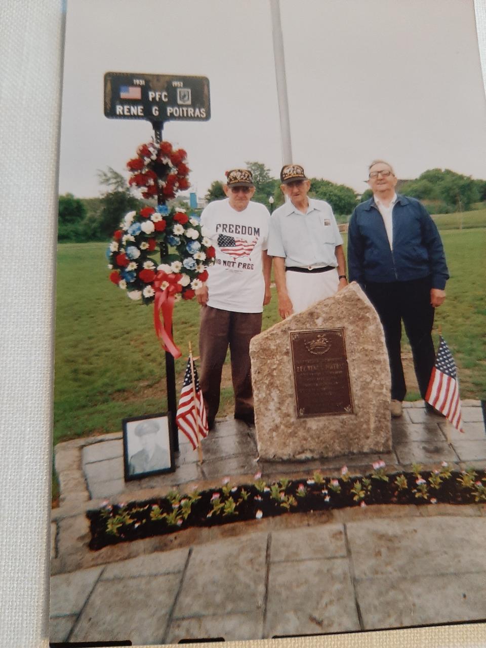 Arthur is pictured here with his two brothers, Paul and Rene, both Korean Veterans, honoring Arthur’s friend PFC Rene G. Poitras.