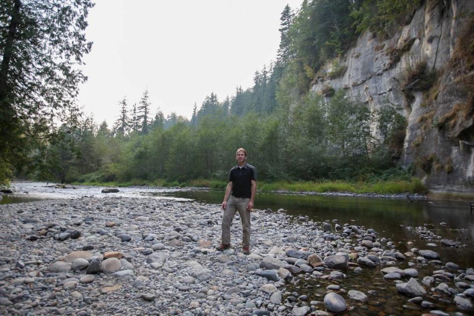Tim O’Brien, president of the Enumclaw Plateau Community Association, posing near the Green River on Monday, Sept. 12. Members of the Enumclaw Plateau Community Association learned about the King County Southeast site proposal about two months ago. Many are opposed to redeveloping this site for various reasons, including environmental impacts.