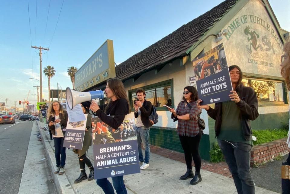 Animal rights protesters outside Brennan’s Pub in Los Angeles (Los Angeles Animal Defense League)