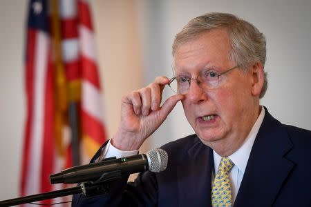 Senate Majority Leader Mitch McConnell speaks at a Harden County Republican party fundraiser in Elizabethtown, Kentucky, U.S., June 30, 2017. REUTERS/Bryan Woolston