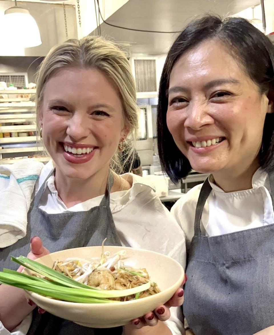 USA TODAY food reporter Morgan Hines and chef Hong Thaimee made pad thai with shrimp at Thaimee Love in New York City.