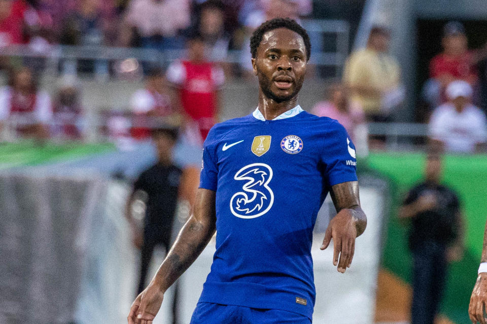 ORLANDO, FL - JULY 23: Raheem Sterling (17) of Chelsea during a game between Arsenal FC and Chelsea FC at Camping World on July 23, 2022 in Orlando, Florida. (Photo by Trevor Ruszkowski/ISI Photos/Getty Images)