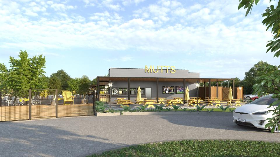 A rendering of the front of MUTTS Canine Cantina Austin.