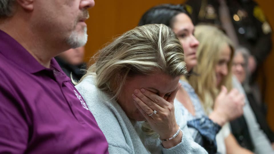 Nicole Beausoleil, the mother of Madisyn Baldwin, reacts to the jury's verdict in the trial of James Crumbley on March 14, 2024. - Bill Pugliano/Getty Images